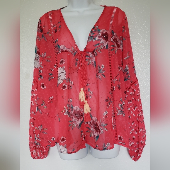 Time And Tru Floral Kimono Beach Coverup Woman's Size L 12-14 Beach Resortwear - Picture 2 of 9